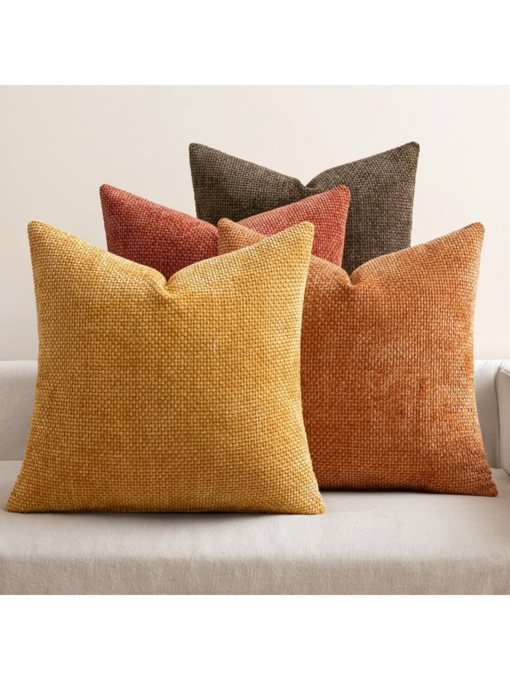 Cozy Chenille Fall Pillow Covers Set of 4, Orange & Brown, 20x20 Decorative